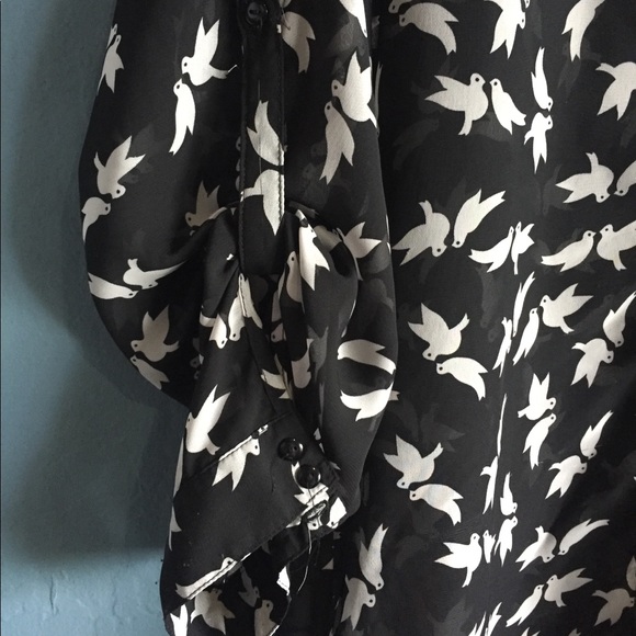 Black and white button up bird blouse - Picture 2 of 5